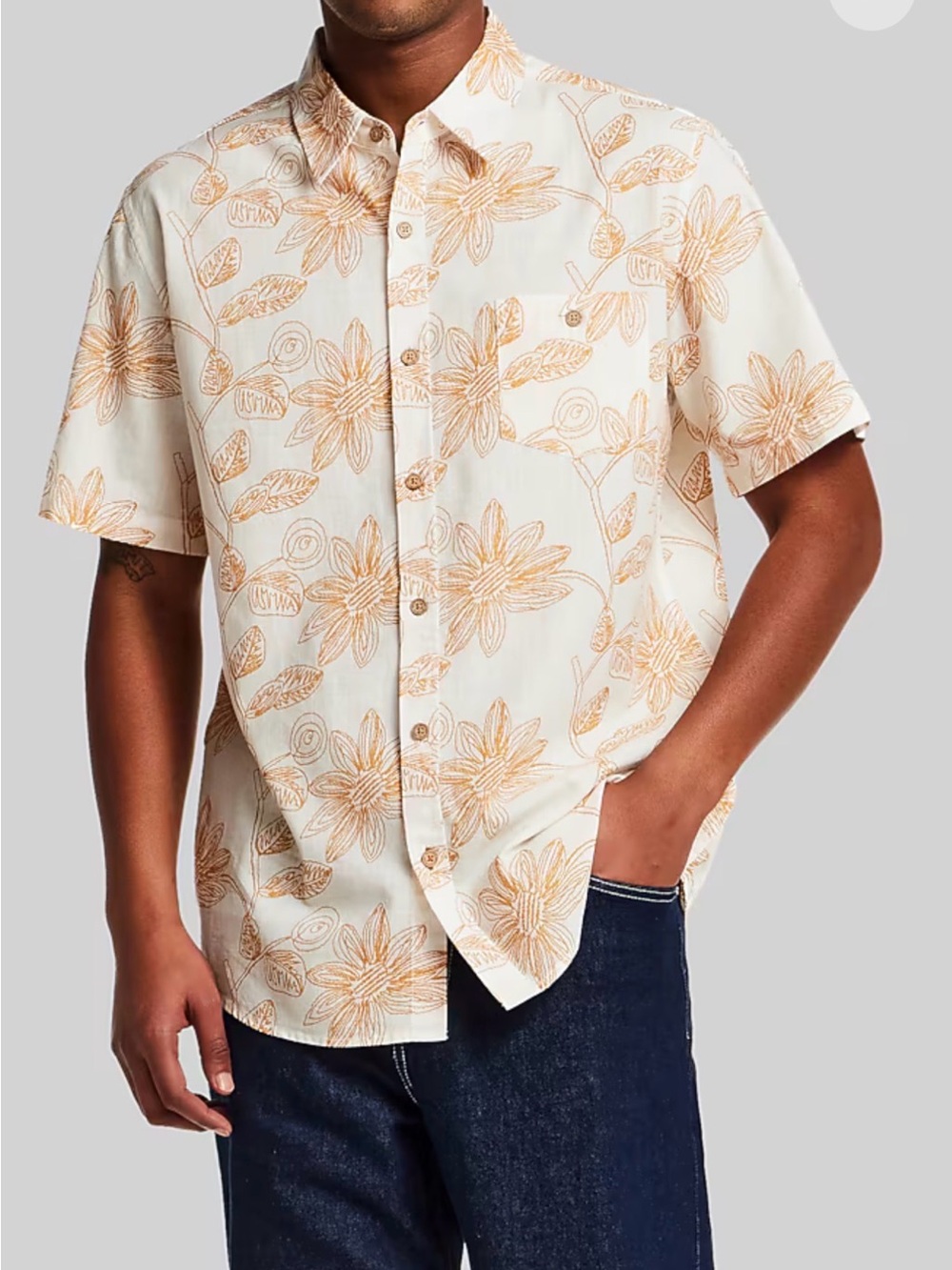 Weatherproof Cream Short-Sleeve Floral Button-Down Shirt